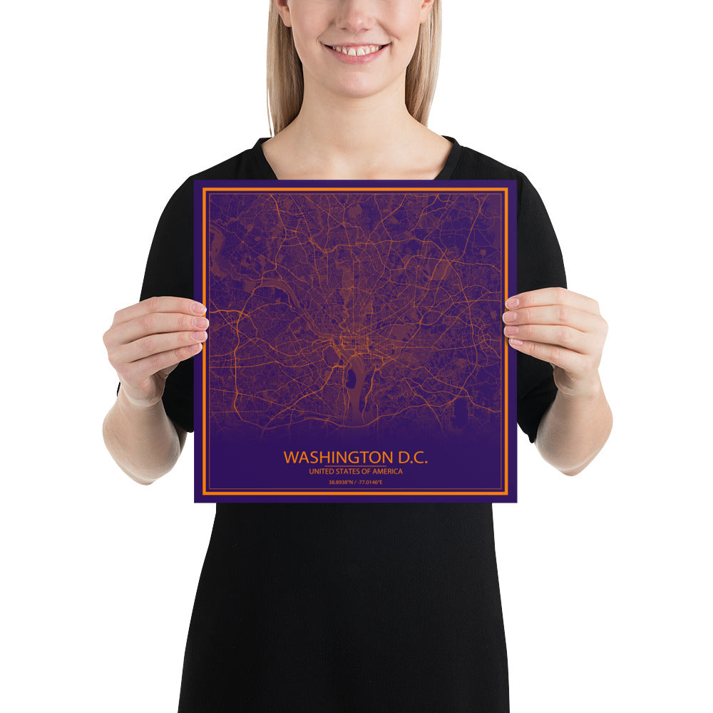 Washington, D.C. Purple and Orange Paper Map
