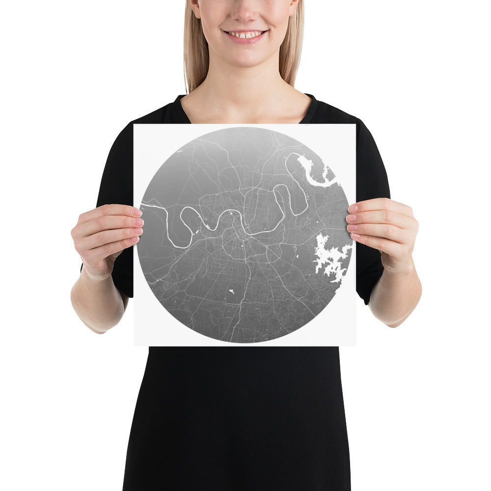 Nashville Silver on White Paper Map