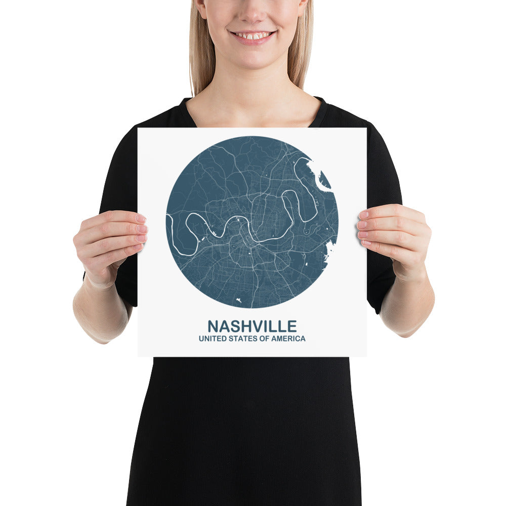Nashville Circular Blue Paper Map