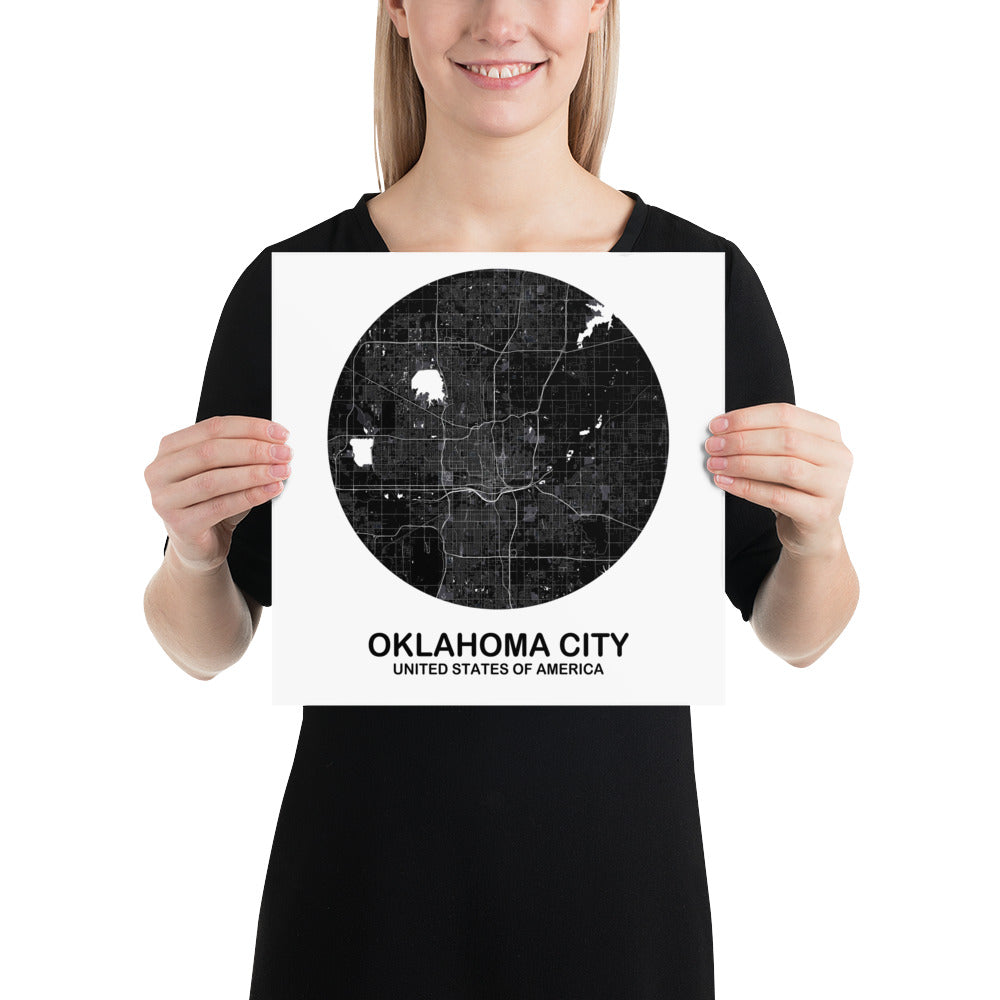 Oklahoma Circular Black on White Paper Map