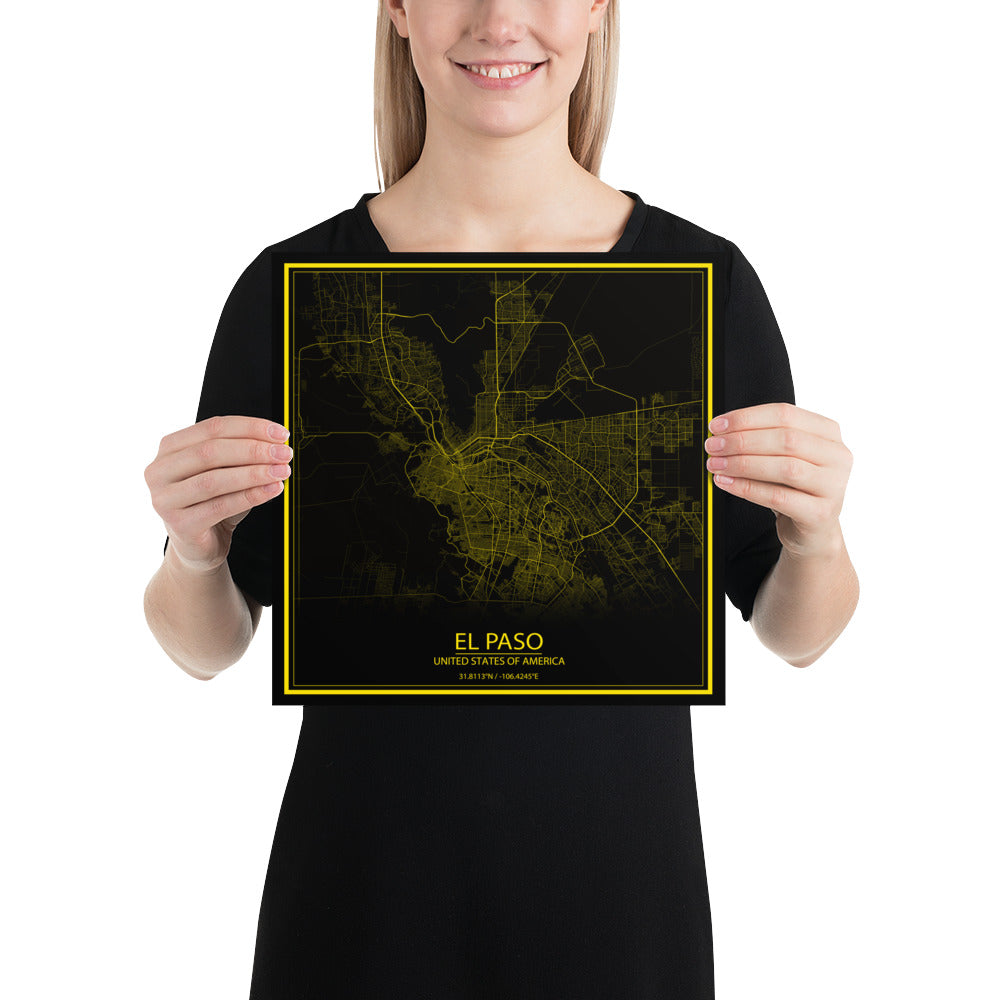 El Paso Black and Yellow Paper Map