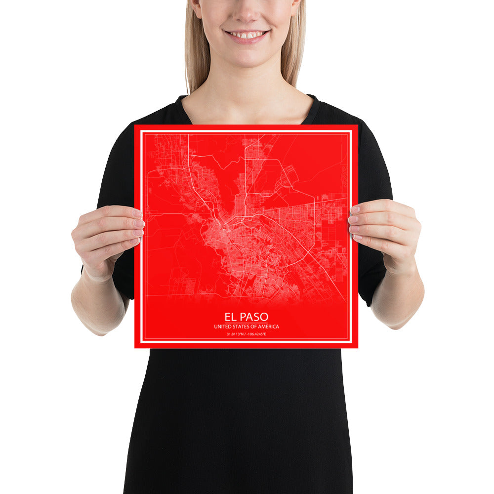 El Paso Purple and Red Paper Map