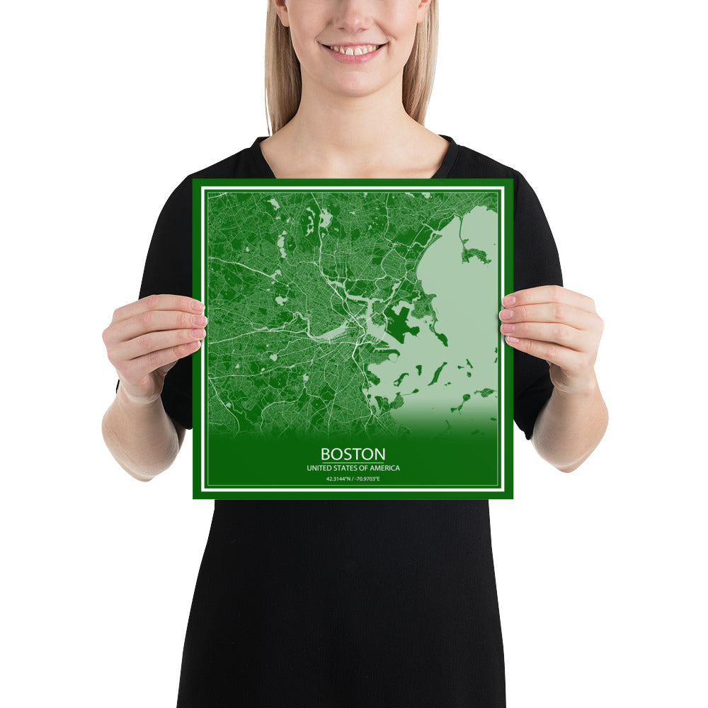 Boston Green and White Paper Map