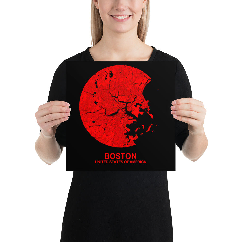 Boston Circular Red Paper Map