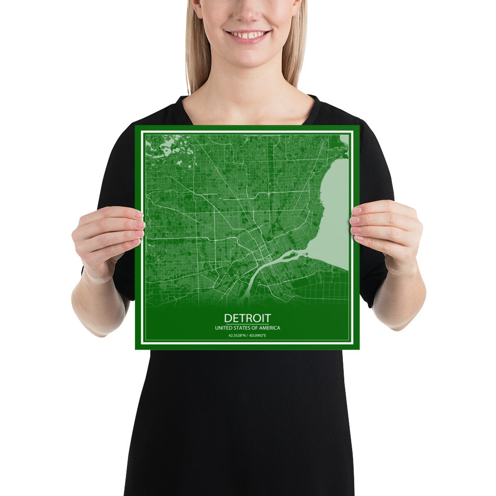 Detroit Green and White Paper Map