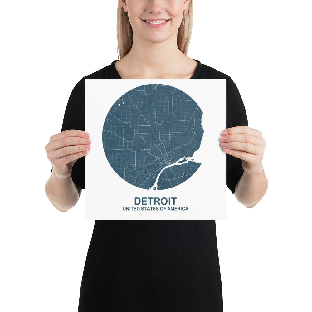 Detroit Circular Blue Paper Map