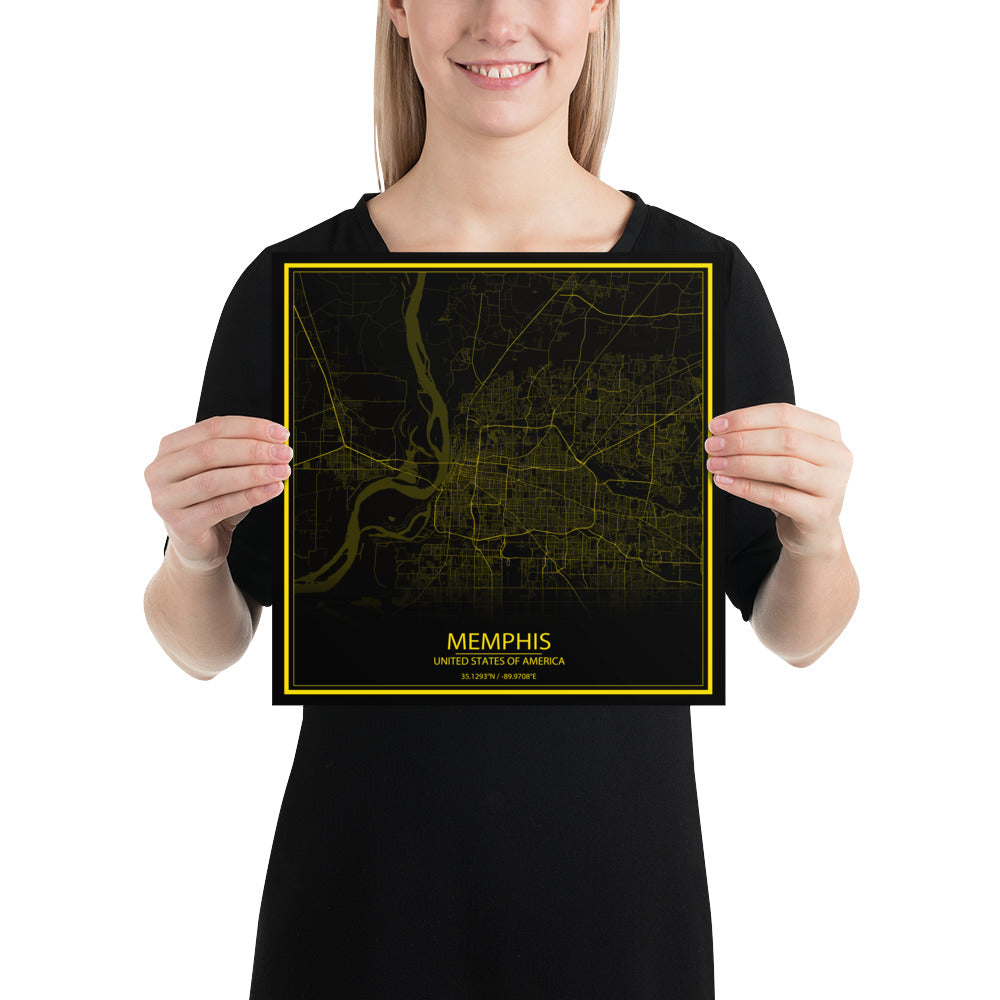 Memphis Black and Yellow Paper Map