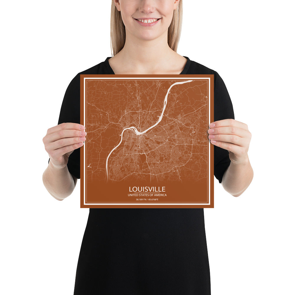 Louisville Brown and White Paper Map