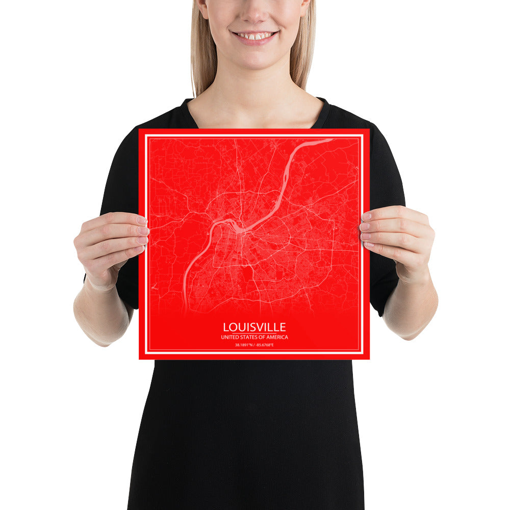 Louisville Red and White Paper Map