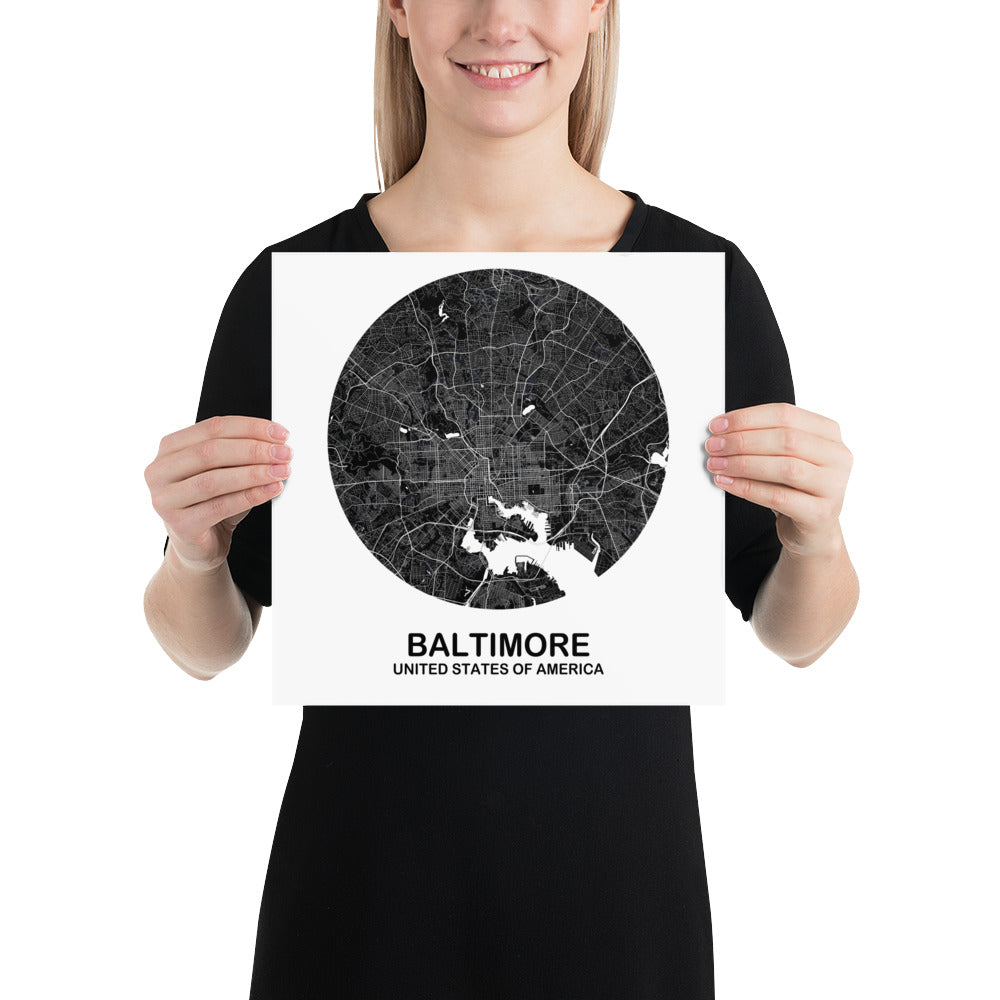 Baltimore Circular Black Paper Map