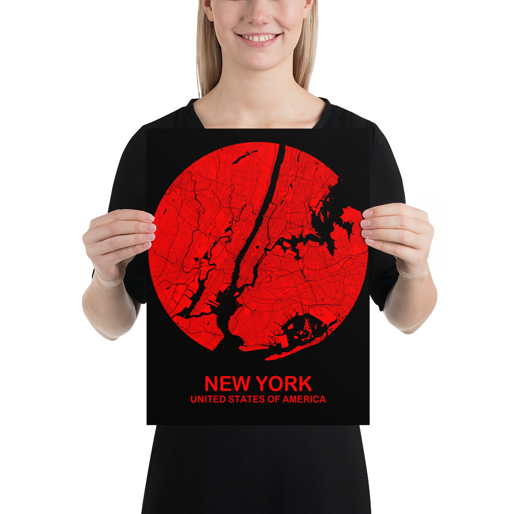 New York Circular Black Paper Map