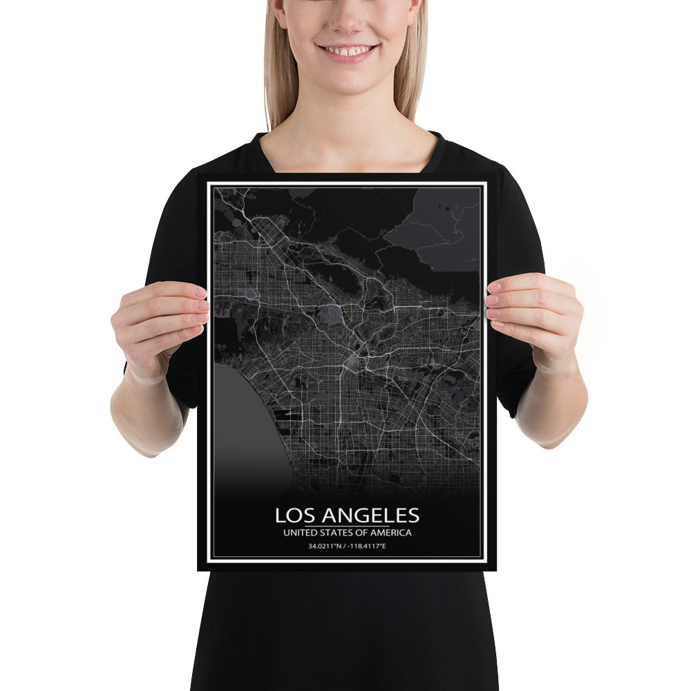 Los Angeles Black Paper Map