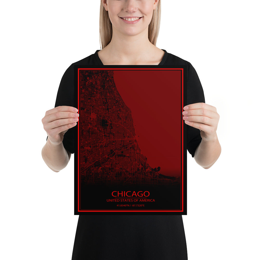 Chicago Black and Red Paper Map