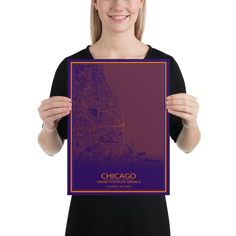 Chicago Purple and Orange Paper Map