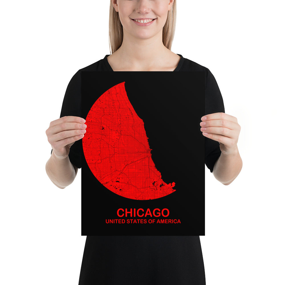 Chicago Circular Red Paper Map
