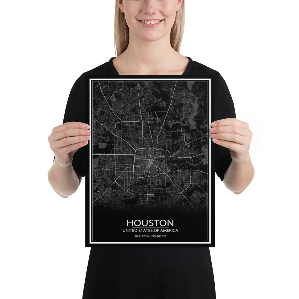 Houston Black Paper Map
