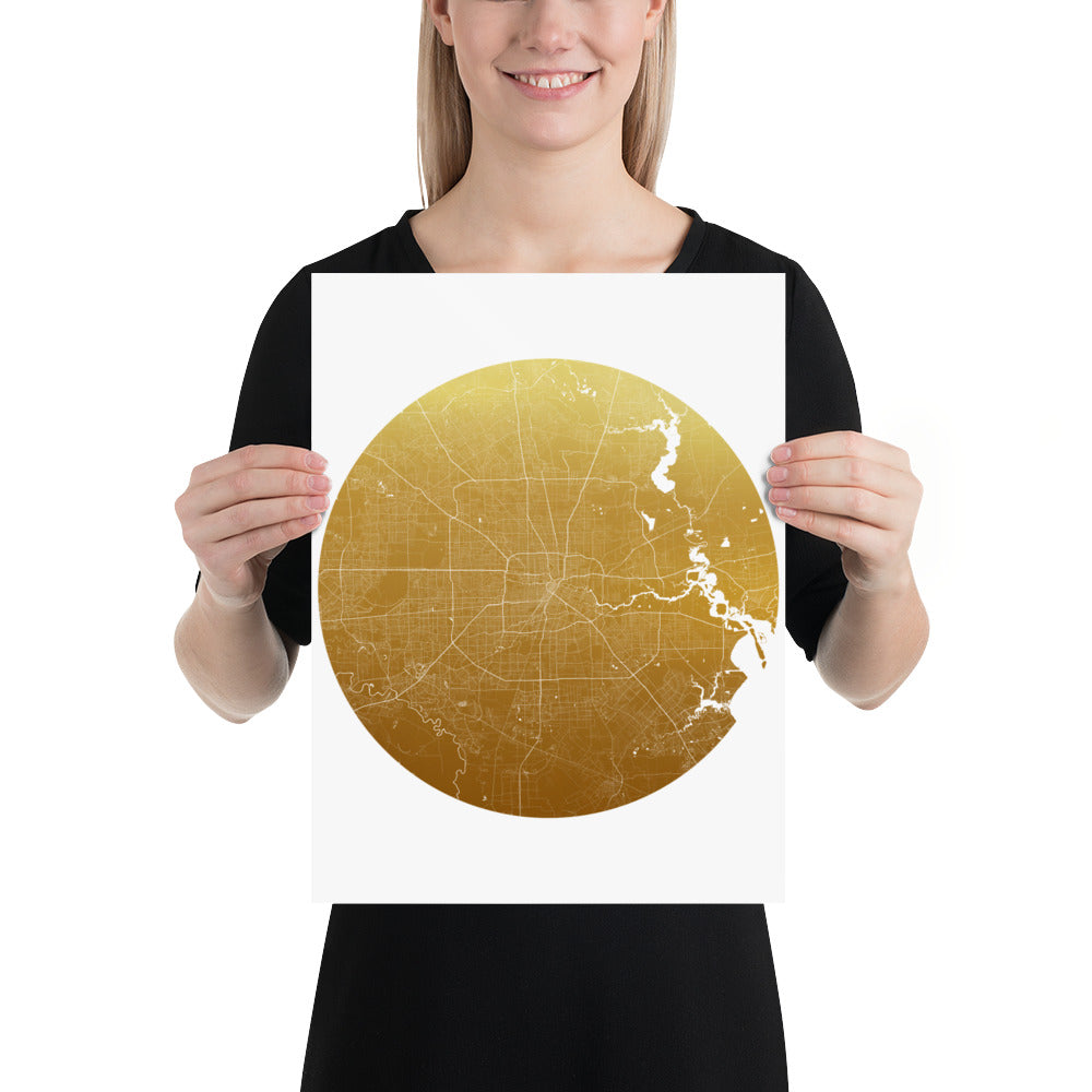 Houston Gold on White Paper Map