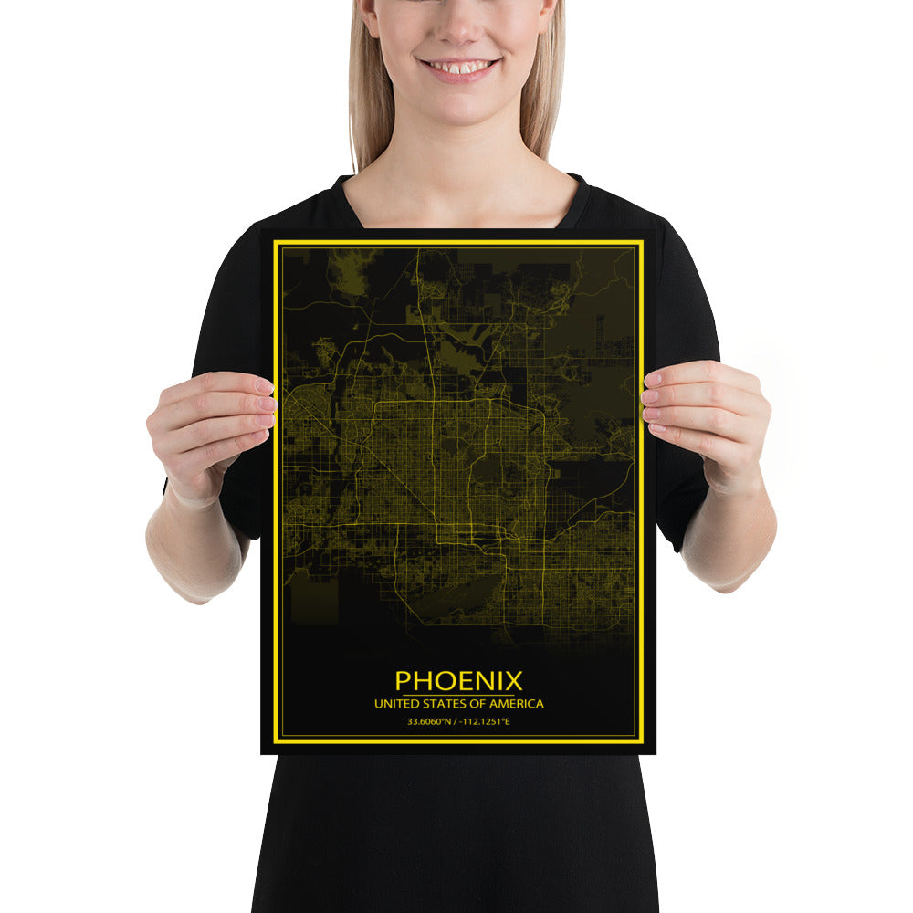 Phoenix Black and Yellow Paper Map