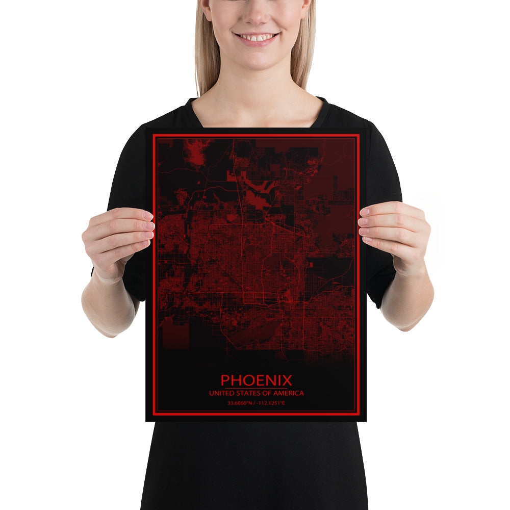 Phoenix Black and Red Paper Map
