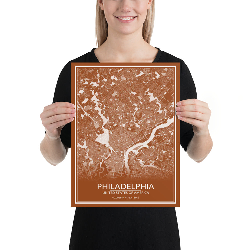 Philadelphia Brown and White Paper Map
