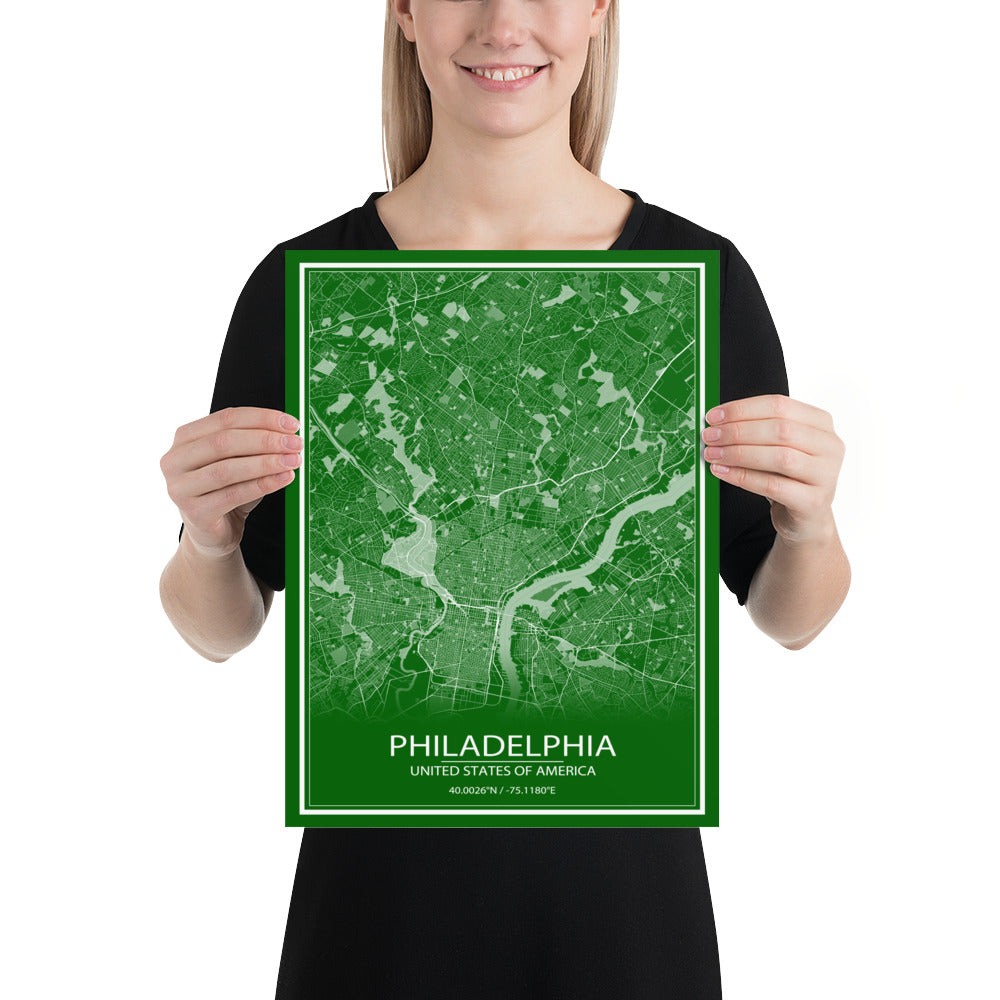 Philadelphia Green and White Paper Map
