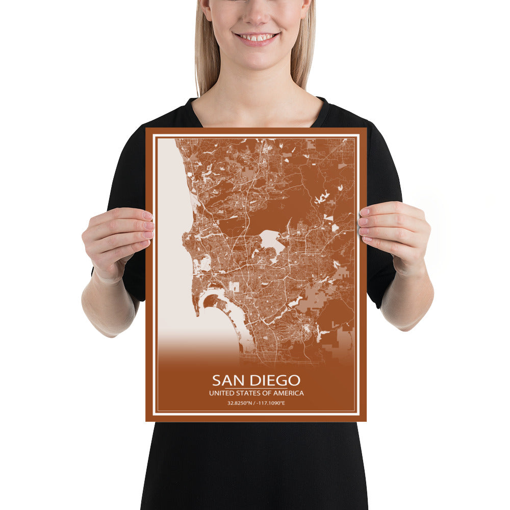 San Diego Brown and White Paper Map