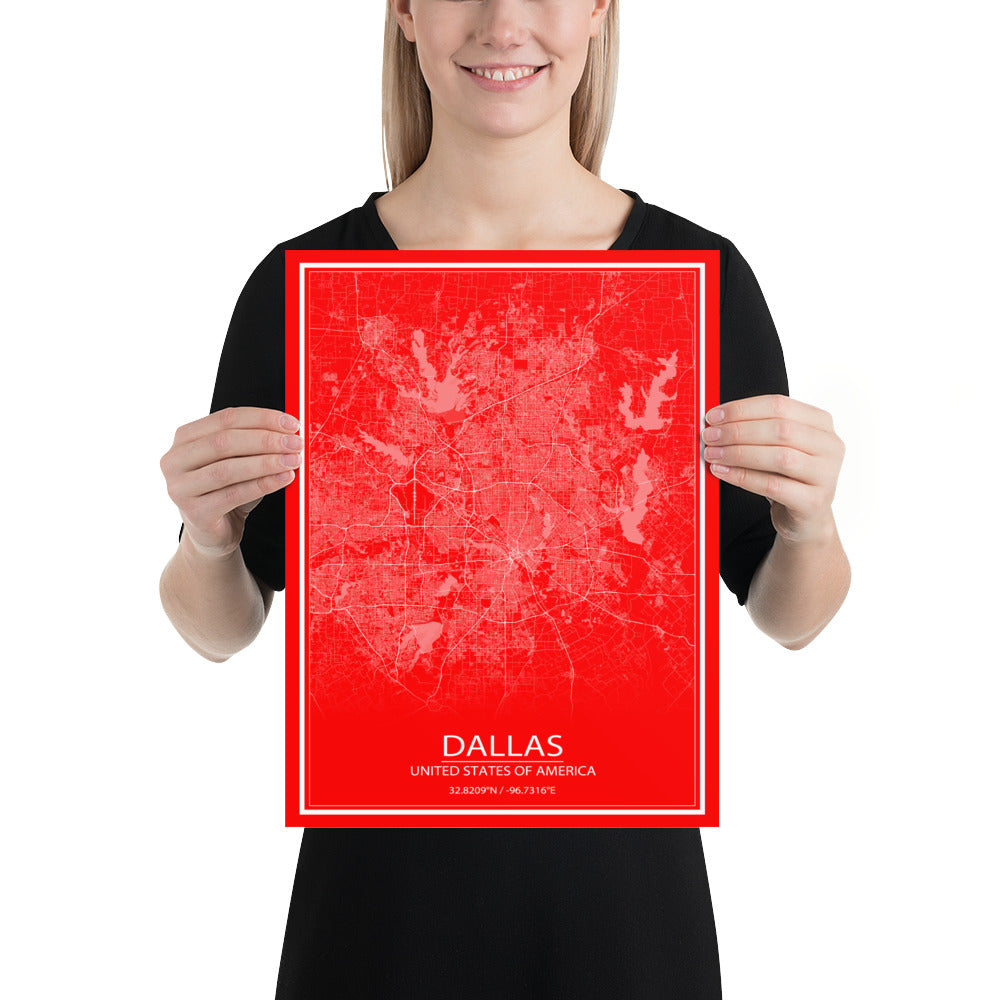 Dallas Red and White Paper Map