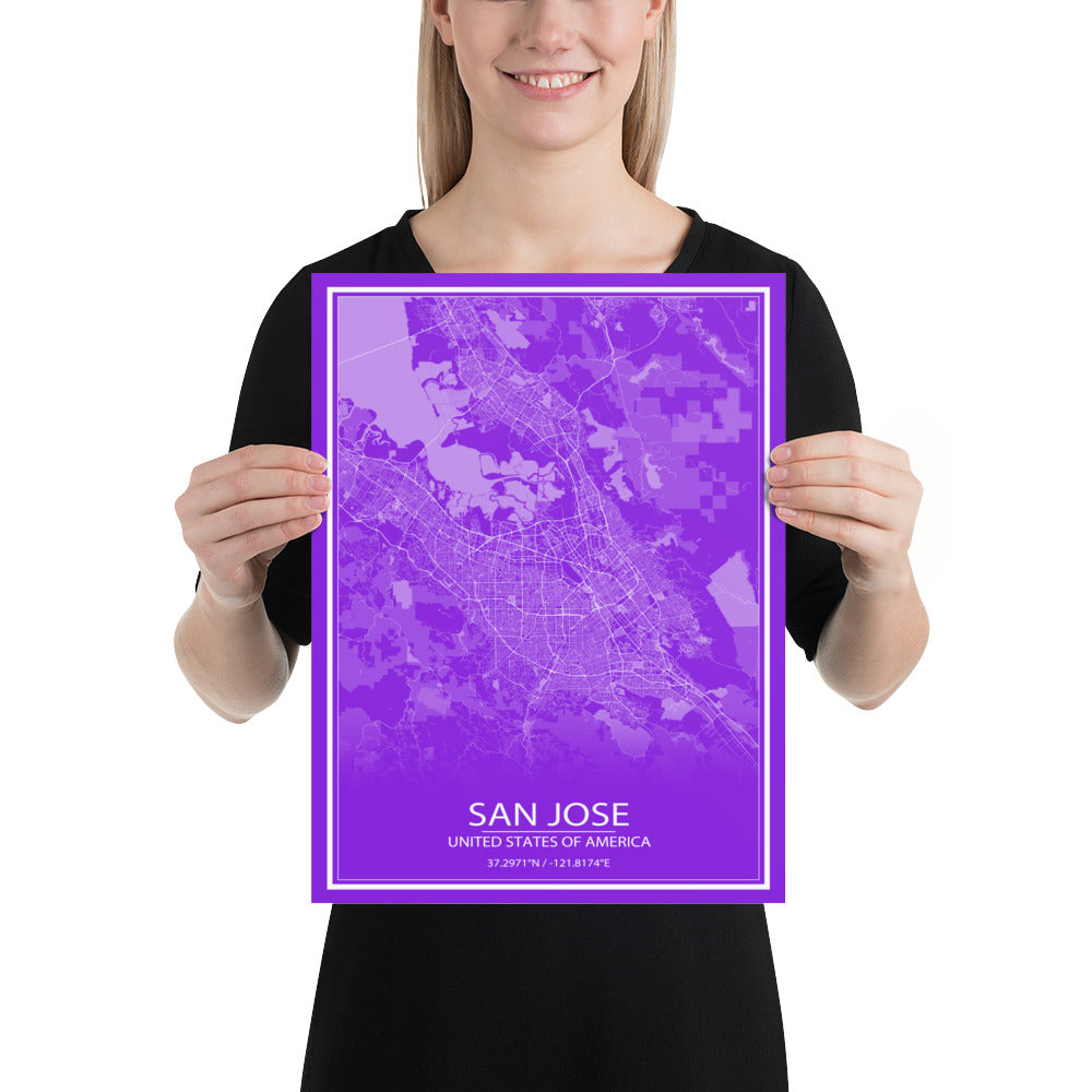 San Jose Purple and White Paper Map