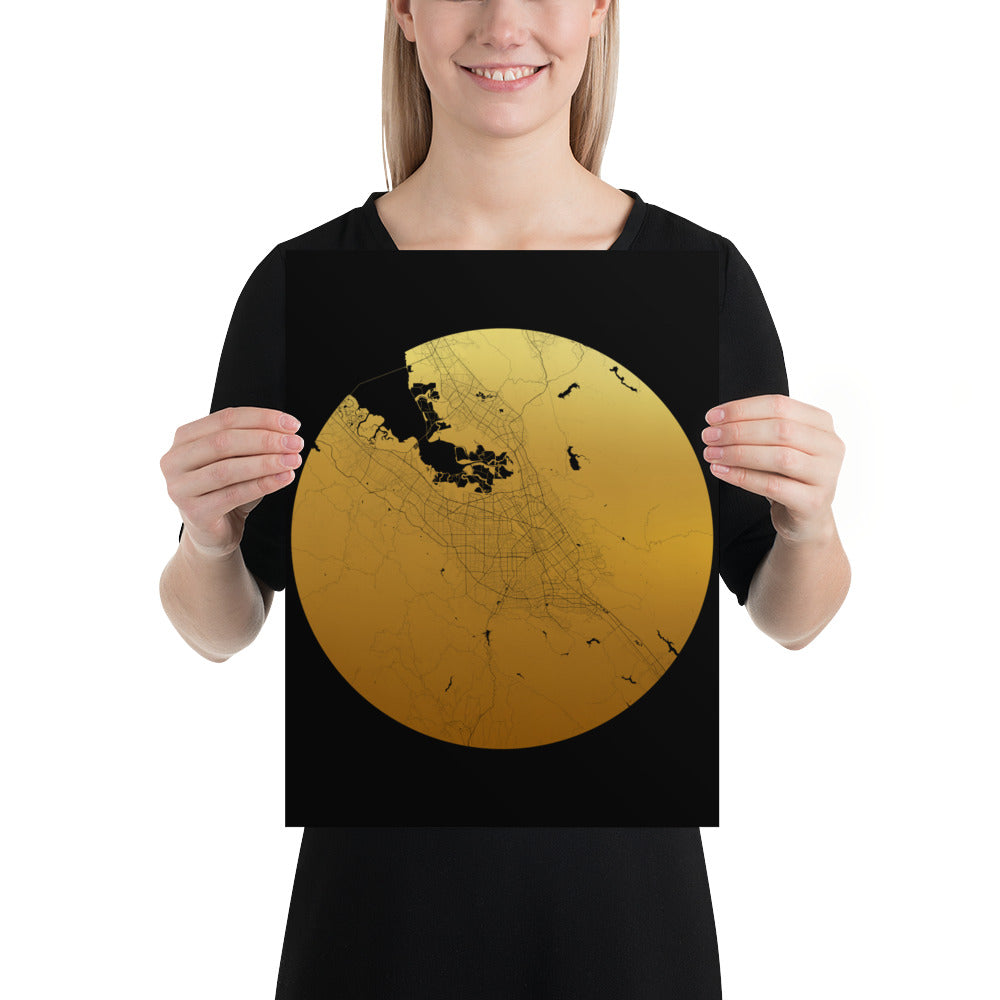 San Jose Gold on Black Paper Map
