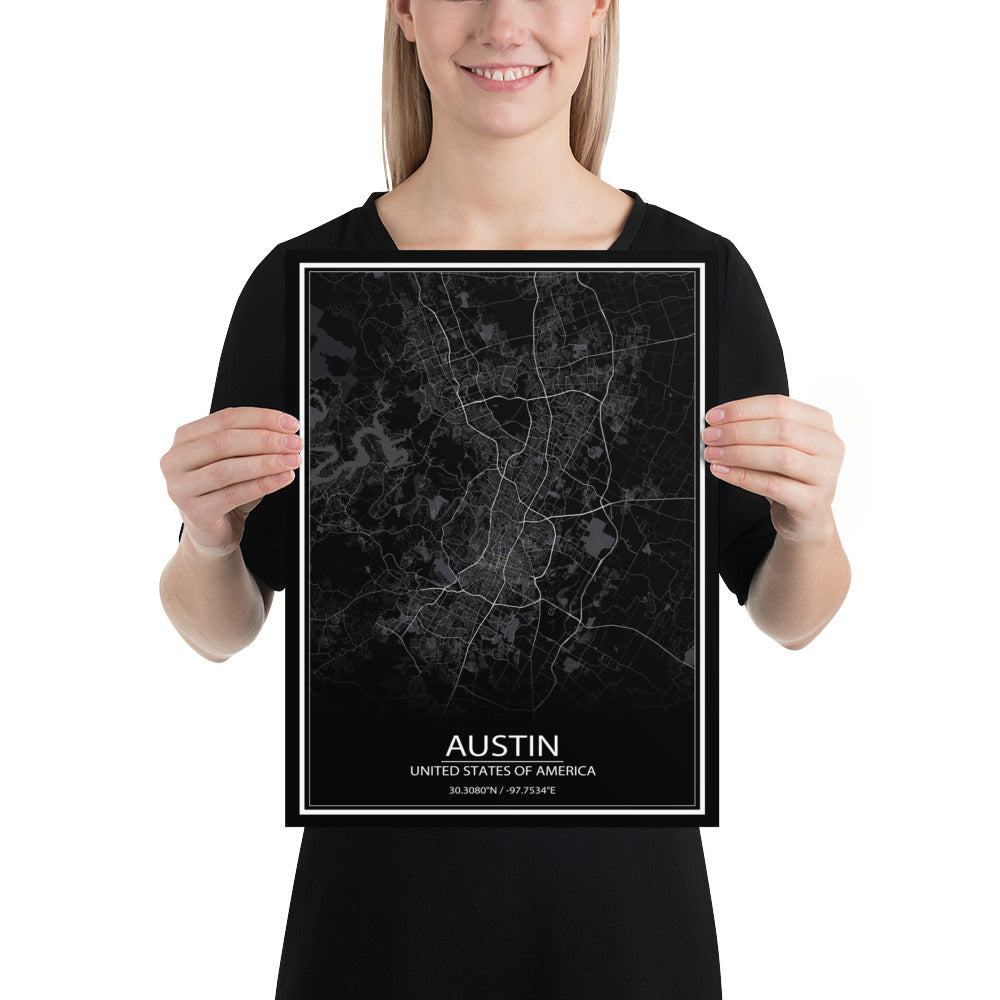 Austin Black Paper Map