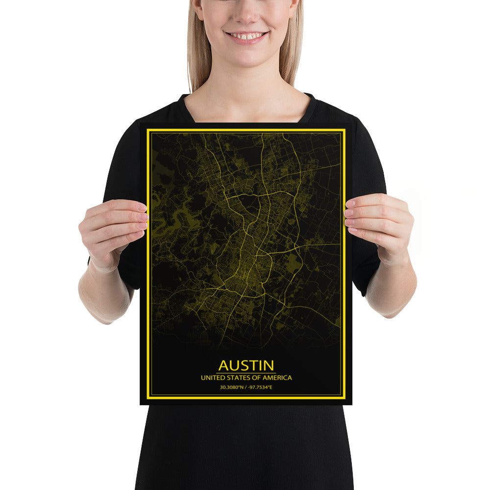 Austin Black and Yellow Paper Map