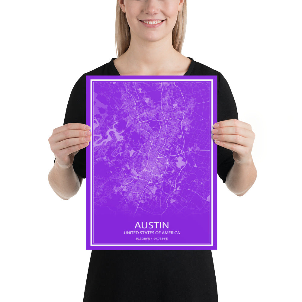 Austin Purple and White Paper Map