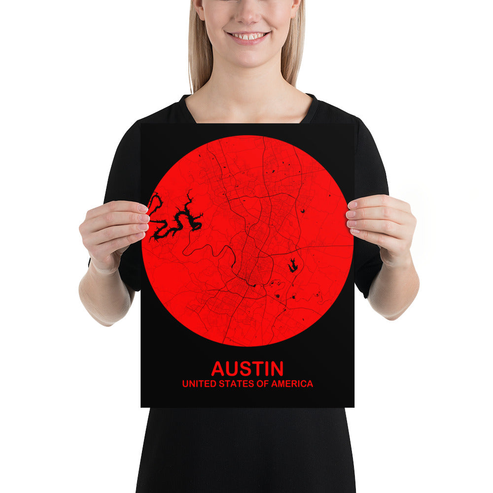 Austin Circular Red Paper Map