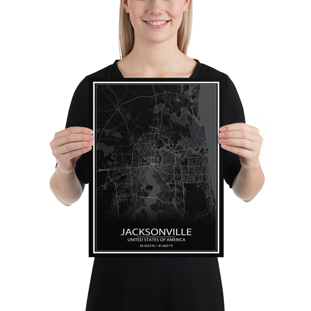 Jacksonville Black Paper Map