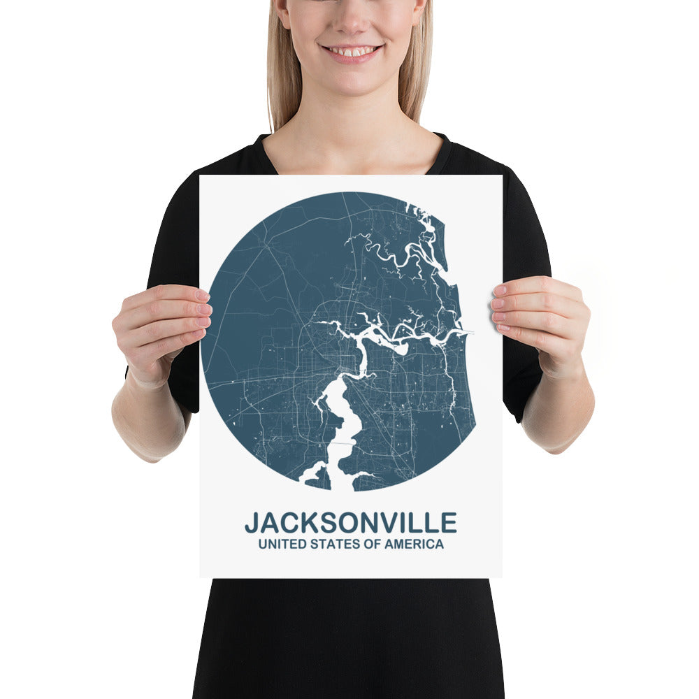 Jacksonville Circular Blue Paper Map
