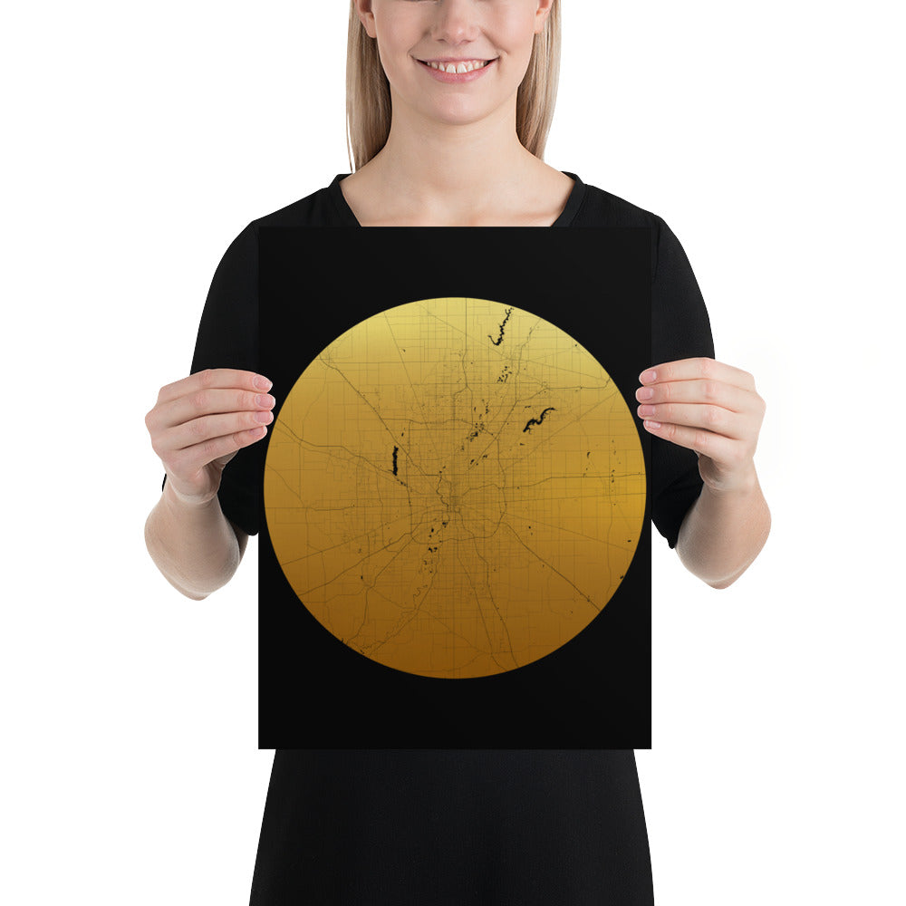 Indianapolis Gold on Black Paper Map
