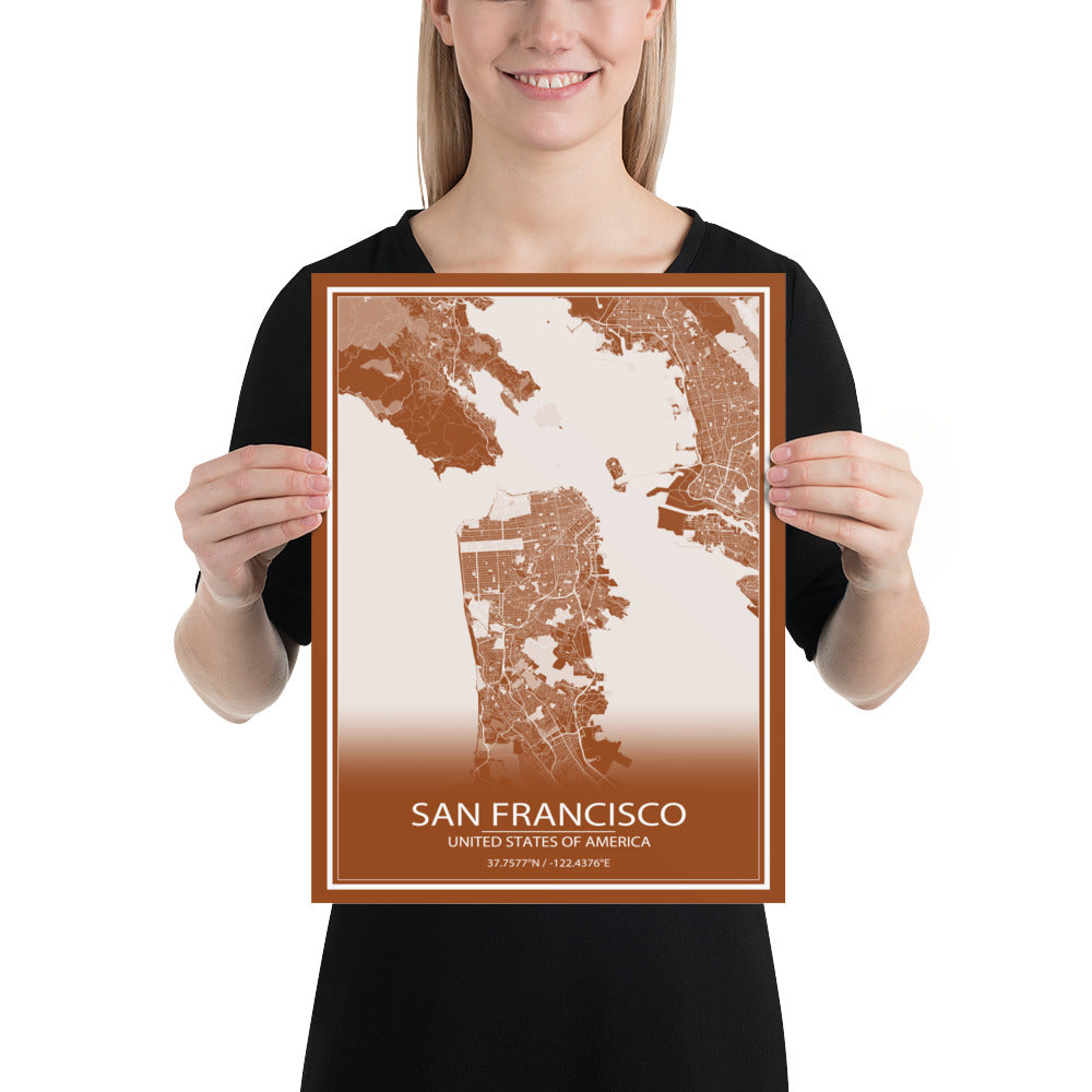 San Francisco Brown and White Paper Map