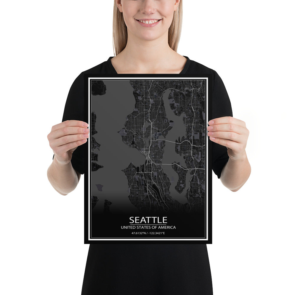 Seattle Black Paper Map