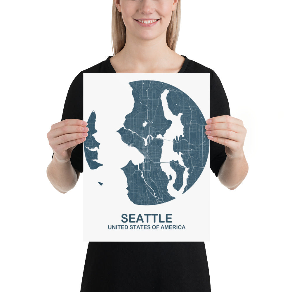 Seattle Circular Blue Paper Map