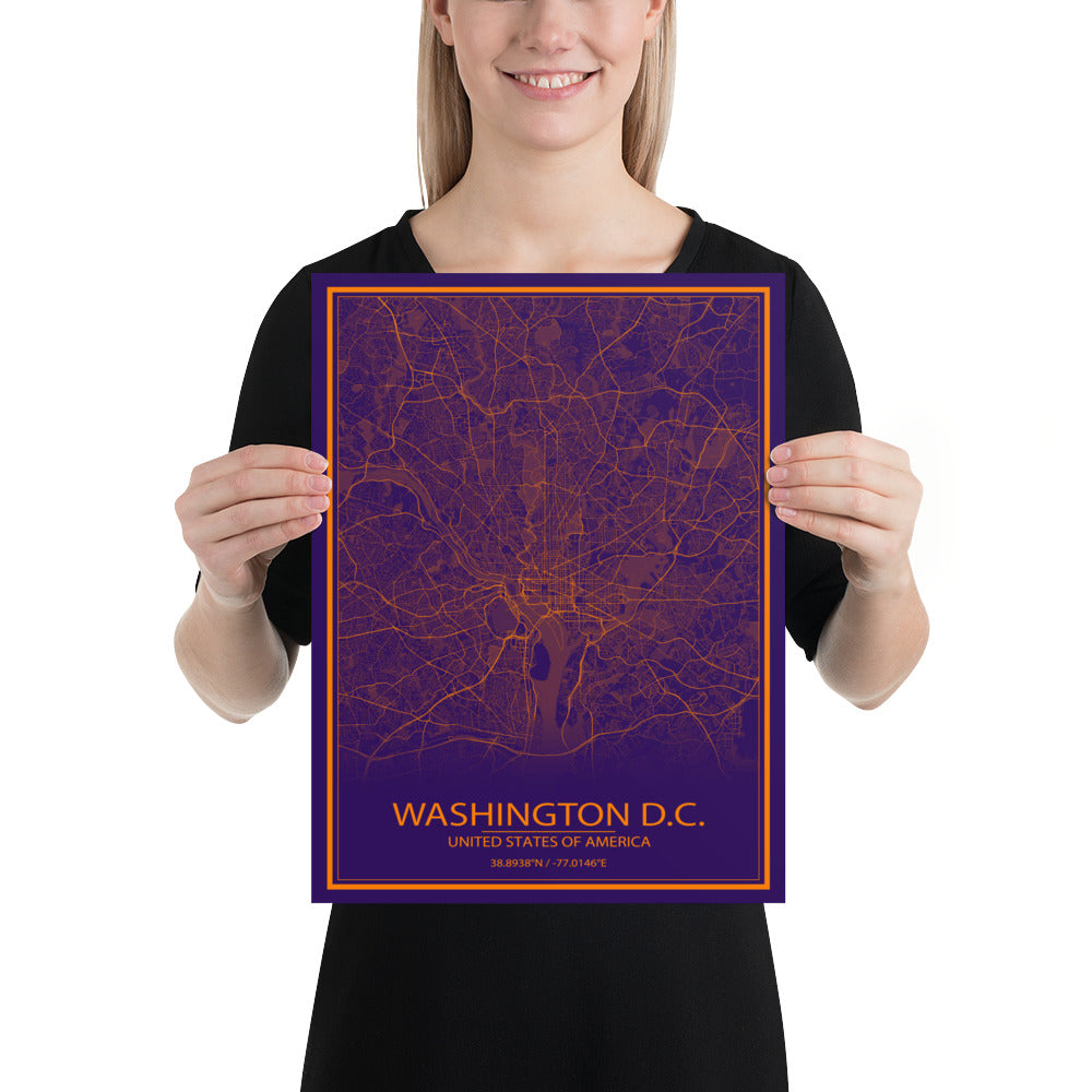 Washington, D.C. Purple and Orange Paper Map