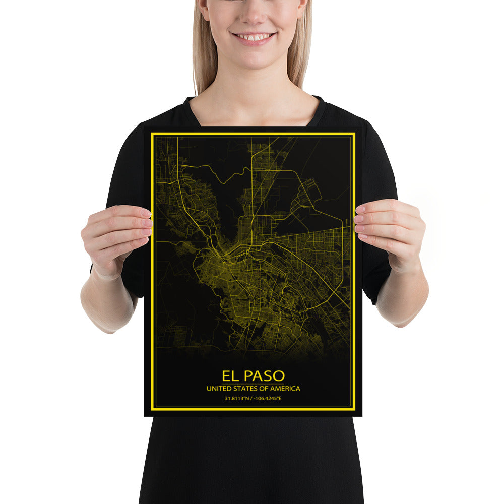 El Paso Black and Yellow Paper Map