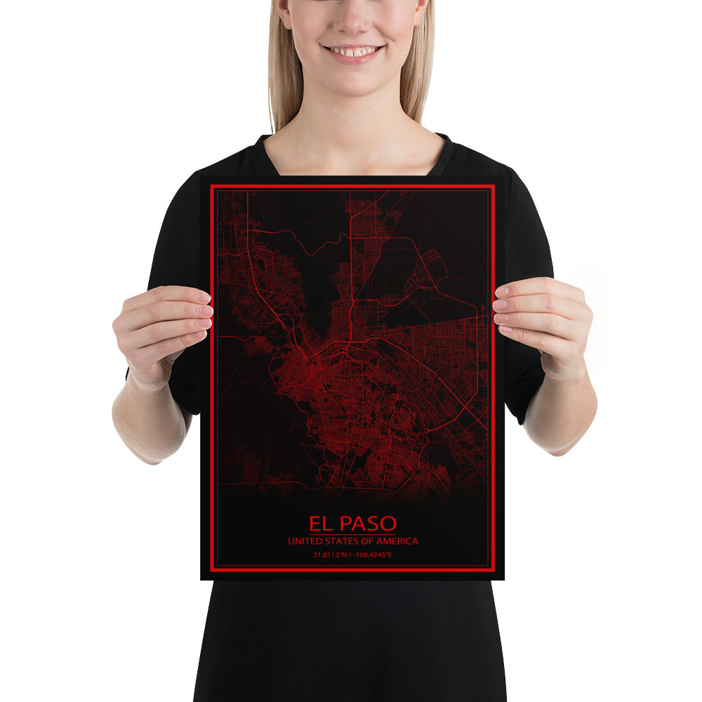El Paso Black and Red Paper Map
