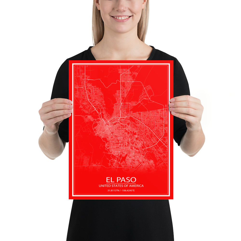 El Paso Purple and Red Paper Map