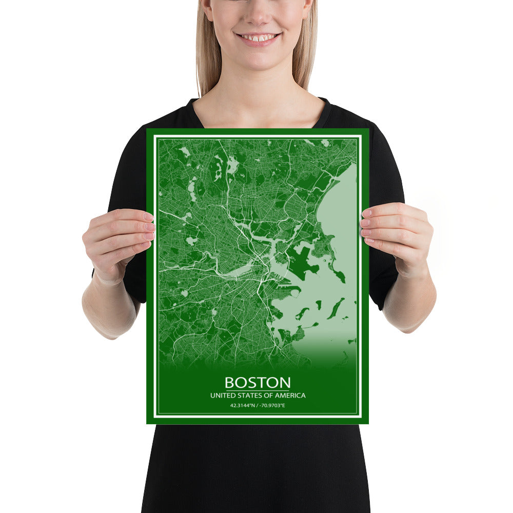 Boston Green and White Paper Map