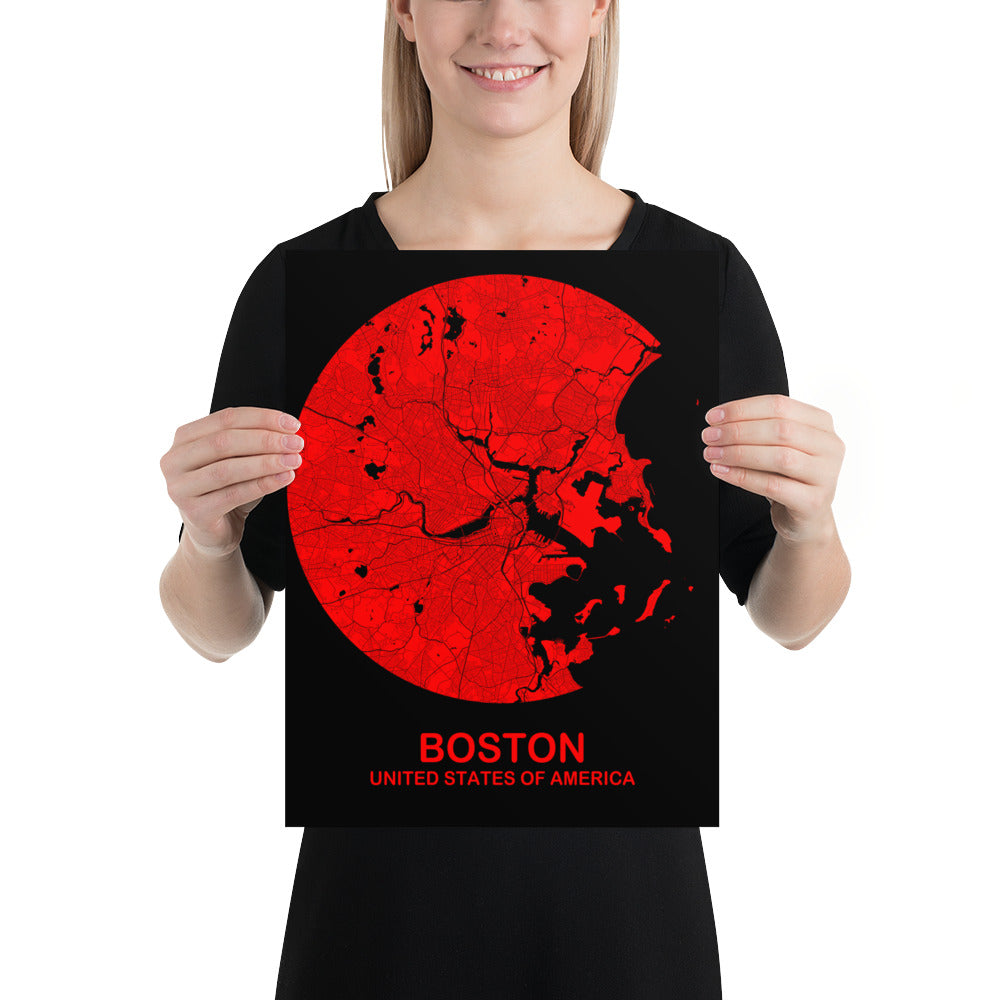 Boston Circular Red Paper Map