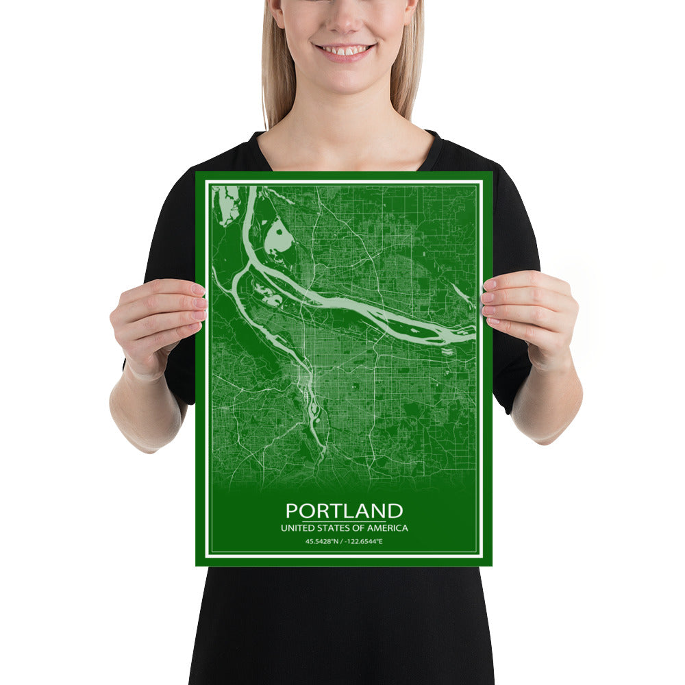Portland Green and White Paper Map