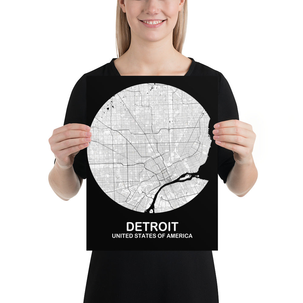 Detroit Circular White Paper Map