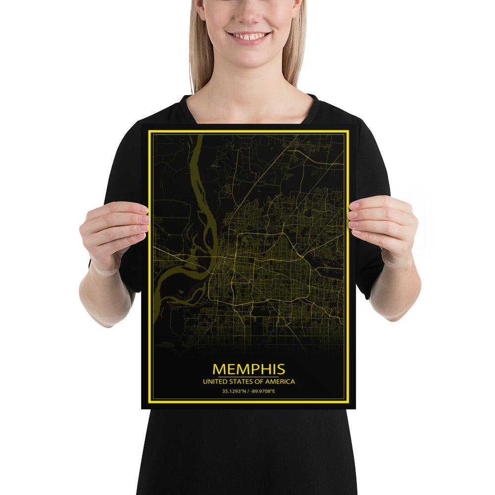 Memphis Black and Yellow Paper Map