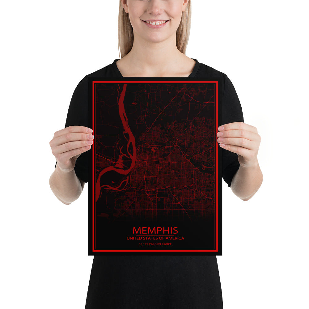 Memphis Black and Red Paper Map