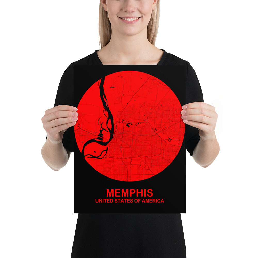 Memphis Circular Red Paper Map